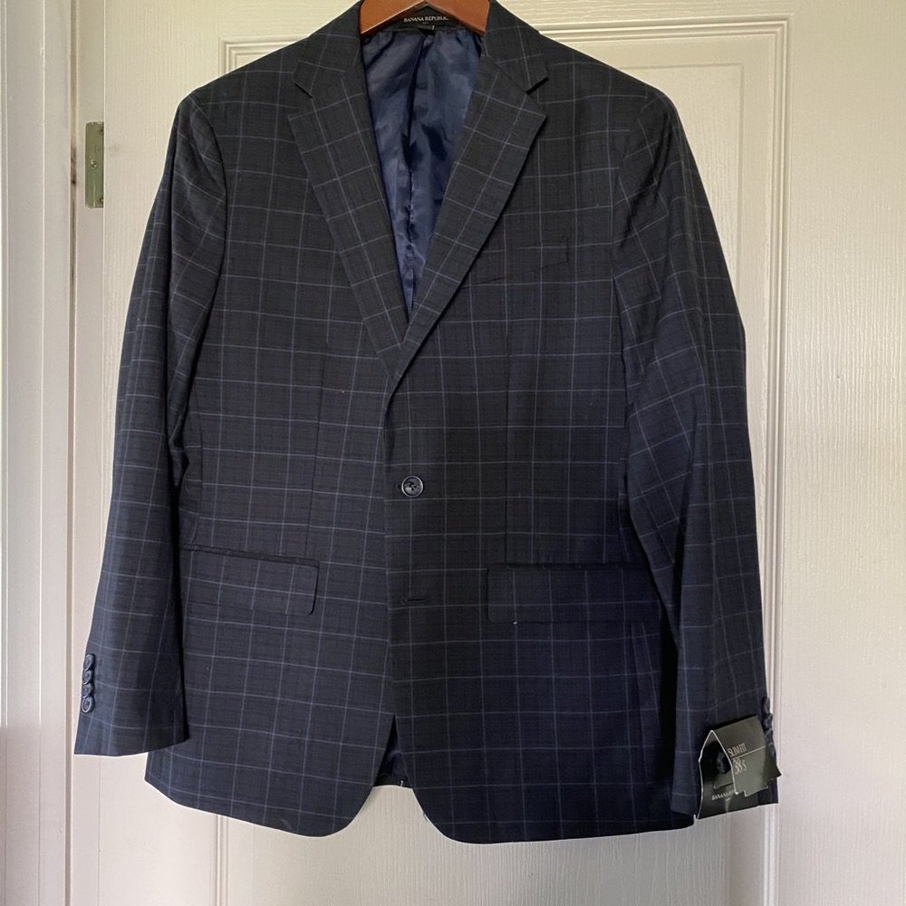 Banana Republic Slim Fit Blue Plaid Jacket Sz 38S